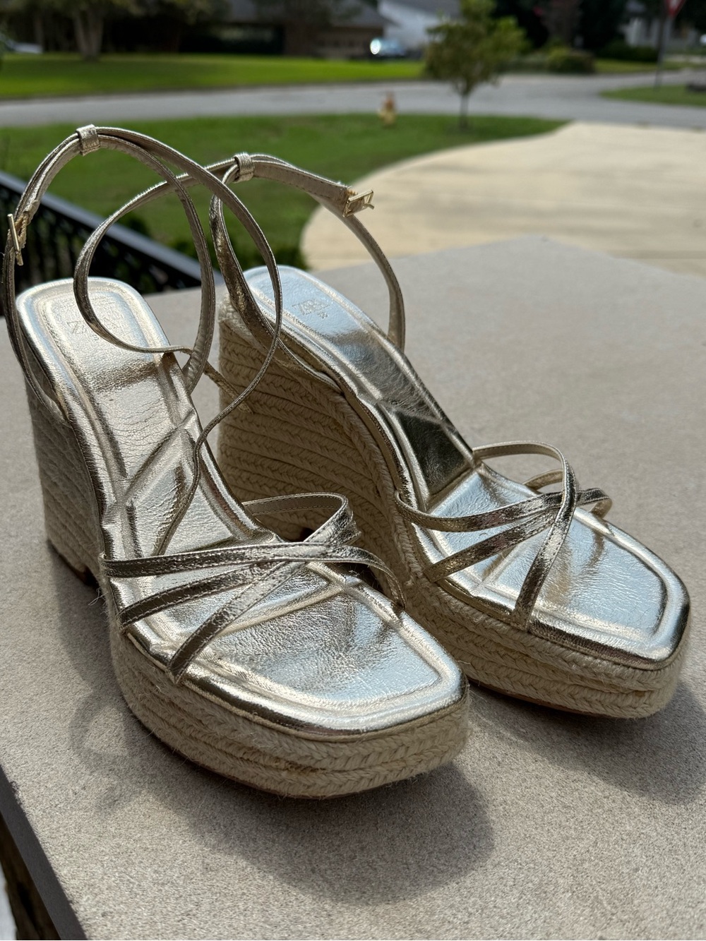 Metallic Gold Zara Wedge Espadrille Sandals - Picture 2 of 3